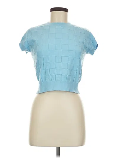 Pre-owned Double Zero Short Sleeve Top Blue Mock Neckline Tops