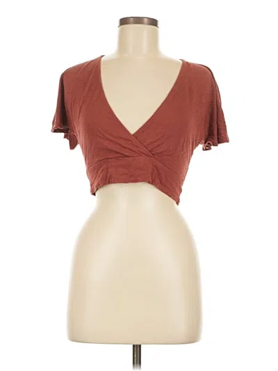Pre-owned Double Zero Short Sleeve Top Brown Plunge Neckline Tops