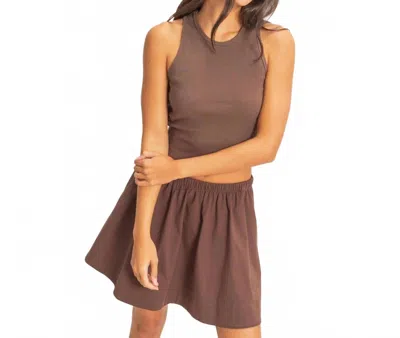 Double Zero Sleeveless Ribbed Top And Skirt Set In Chocolate In Brown