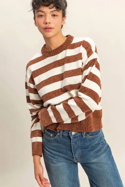 Double Zero Stitched In Stripes Sweater In Chestnut In Brown