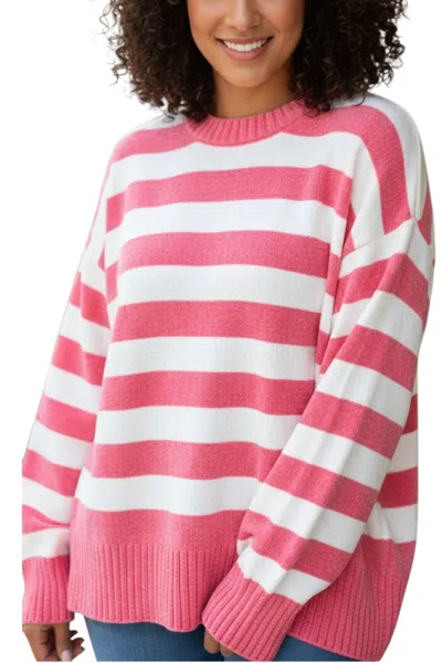 Double Zero Stitched In Stripes Sweater In Pink In Multi