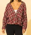 Double Zero Twisted Oversized Plaid Shirt In Red In Red