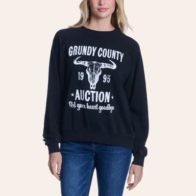 Double Zero Women's Black & White Grundy County Auction Graphic Sweatshirt In Blue