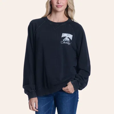 Double Zero Women's Black Long Live Cowboys Graphic Sweatshirt In Blue