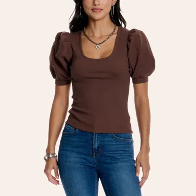 Double Zero Women's Brown Puff Sleeve Top In Burgundy