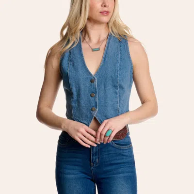 Double Zero Women's Light Wash Denim Vest In Blue
