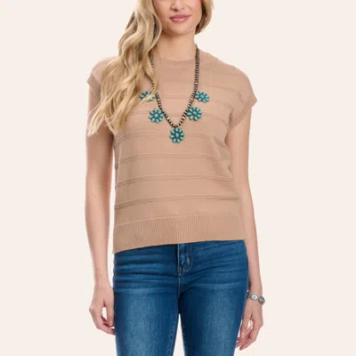 Double Zero Women's Taupe Ripped Knit Short Sleeve Sweater In Nude