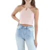 Double Zero Womens Keyhole Cropped Halter Top In Pink