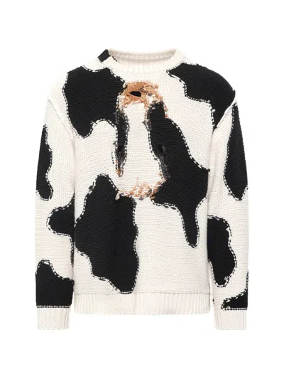 Doublet Acting Cow Knit Pullover In White