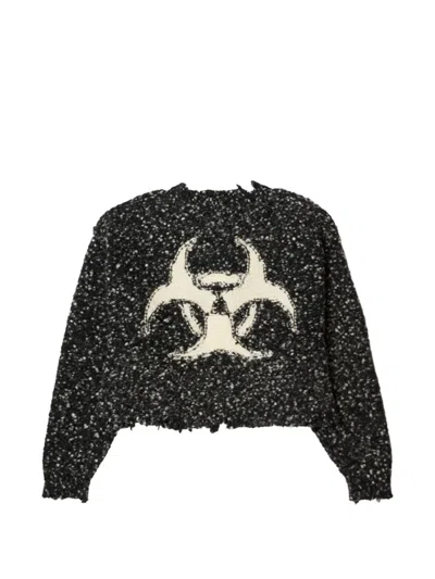 Doublet Acting Gas Mask Distressed Sweater In Grey