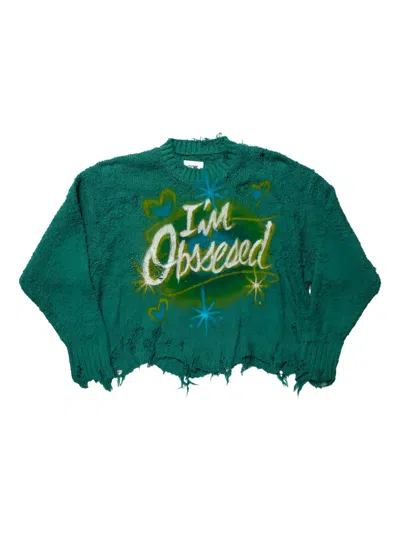 Doublet Airbrush-print Frayed Sweater In Green