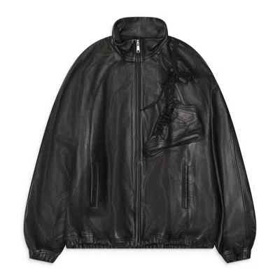 Doublet Basketball Shoe Pocket Leather Jacket Black