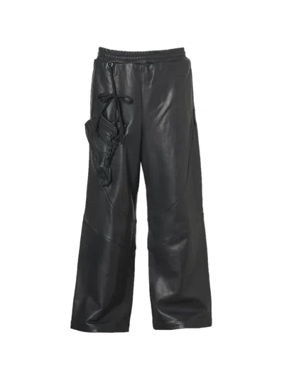 Doublet Basketball Shoe Pocket Leather Trousers In Black