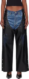 Doublet Faux-leather Coating Chaps Jeans In Black