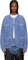 Doublet Blue Tweed Knit Cardigan In Blue