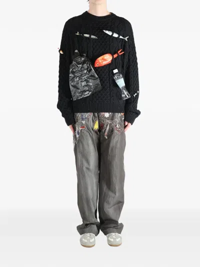 Doublet Caught In The Cable Fisherman Sweater In Black