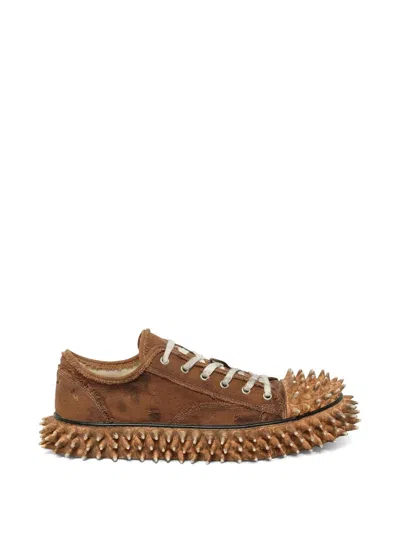 Doublet Dirty Spike Toe Cap Canvas Sneaker In Brown