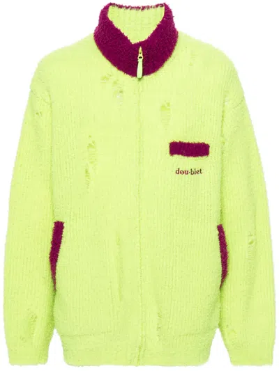 Doublet Distressed-fleece Cardigan In Green