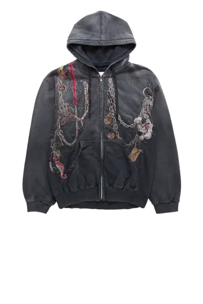 Doublet Embroidered Chain Zip-up Hoodie Black