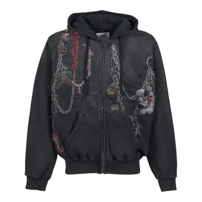 Doublet Embroidered Chain Zip-up Hoodie In Black