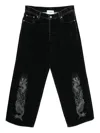 Doublet Embroidered Flocked Jeans In Black