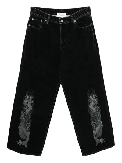 Doublet Embroidered Flocked Jeans In Black