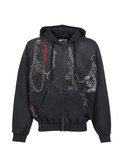 Doublet Embroidered Hooded Jacket In Black