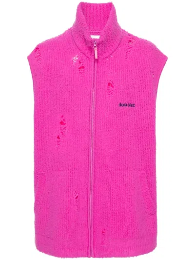 Doublet Embroidered-logo Distressed Vest In Pink