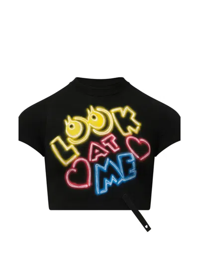 Doublet English Fan-service Neon-paint Cropped T-shirt In Black