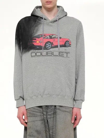 Doublet Exhaust Stained Hoodie In Gray