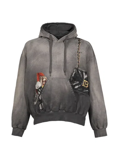 Doublet Faded-effect Patch-detail Hoodie In Transparent