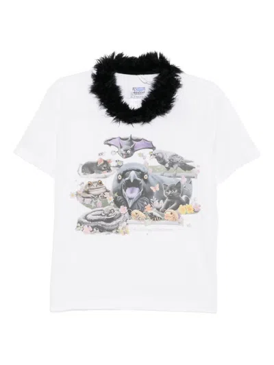 Doublet Faux-fur Collar Zipped T-shirt In White