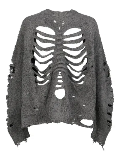 Doublet Frayed Rib-cage Sweater In Gray