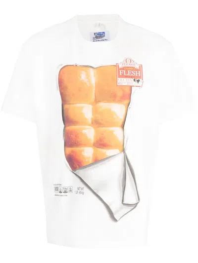 Doublet Bread Graphic Print Crewneck Cotton T-shirt In White