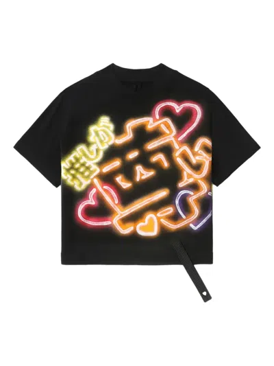 Doublet Graphic-print Cropped T-shirt In Black