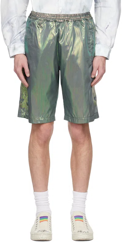 Doublet Green Hologram Shorts In Grey