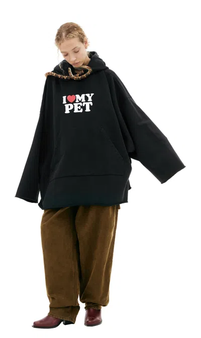 Doublet 'i Love My Pet' Hoodie With Snake In Black