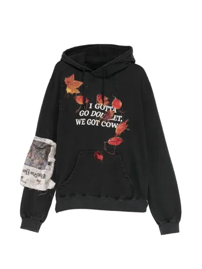 Doublet Leaf-embroidered Patchwork Hoodie In Black