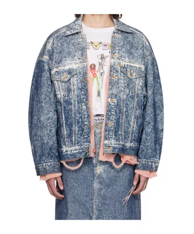 Doublet Long-sleeved Denim Coat In Gray