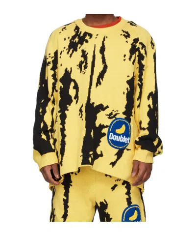 Doublet Long-sleeved Crew Neck Knit Sweater In Yellow