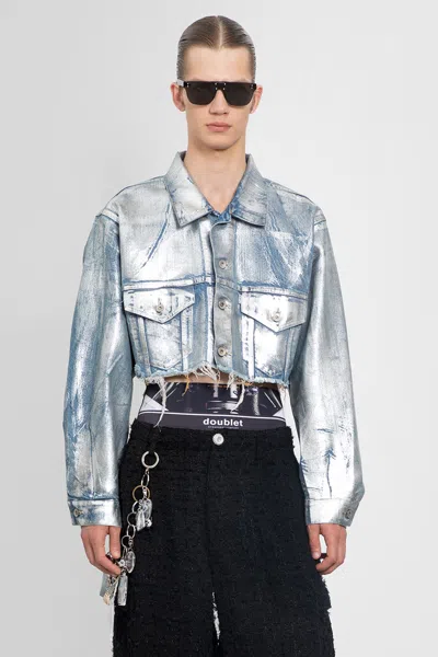 Doublet Foiled Cropped Denim Jacket In Multicolor