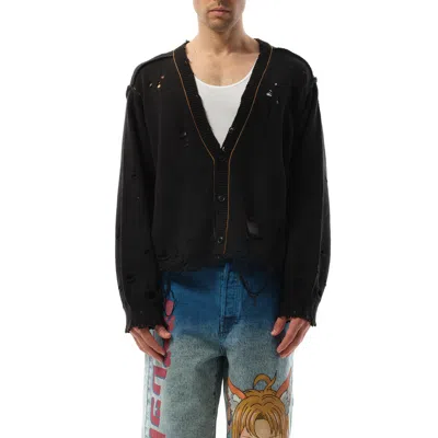 Doublet Men's Recycle Denim Yarn Cardigan In Black