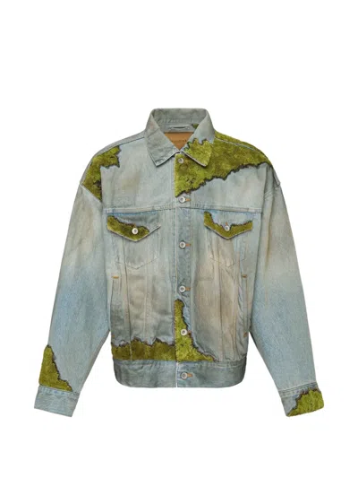 Doublet Moss-patchwork Denim Jacket In Blue