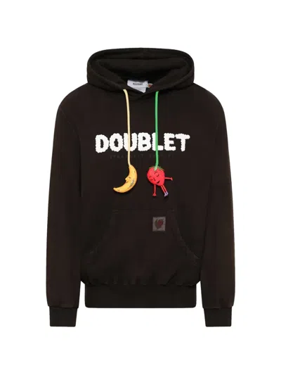 Doublet Mud-dyed Logo-appliqué Hoodie In Black