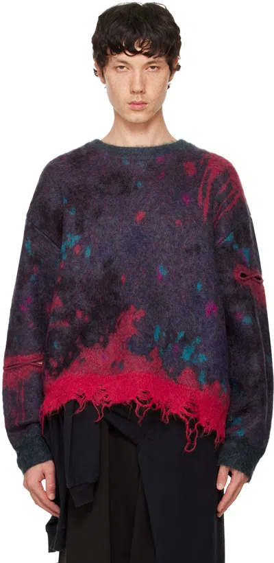 Doublet Multicolor Zombie Worn Knit Sweater In D.blue