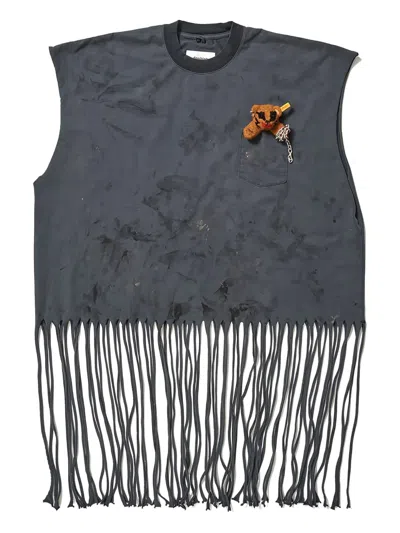 Doublet No Sleeve Fringed T-shirt In Gray