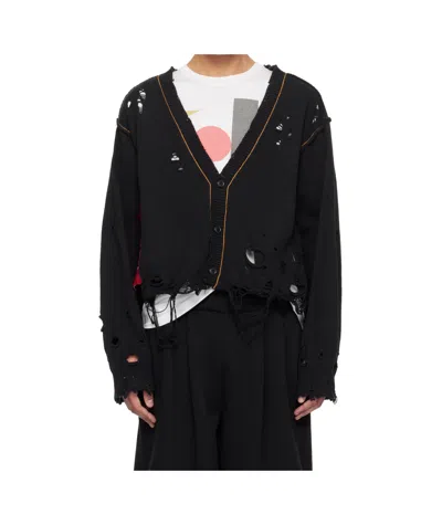 Doublet Recycle Denim Yarn Cardigan In Black