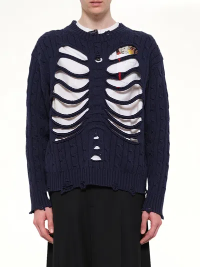 Doublet Rib Cage Cable Knit Pullover In Blue