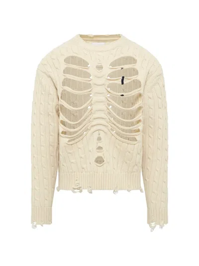 Doublet Rib Cage Cable Knit Pullover In Neutral