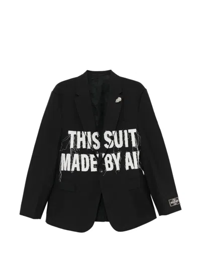 Doublet Slogan-print Distressed Blazer In Black
